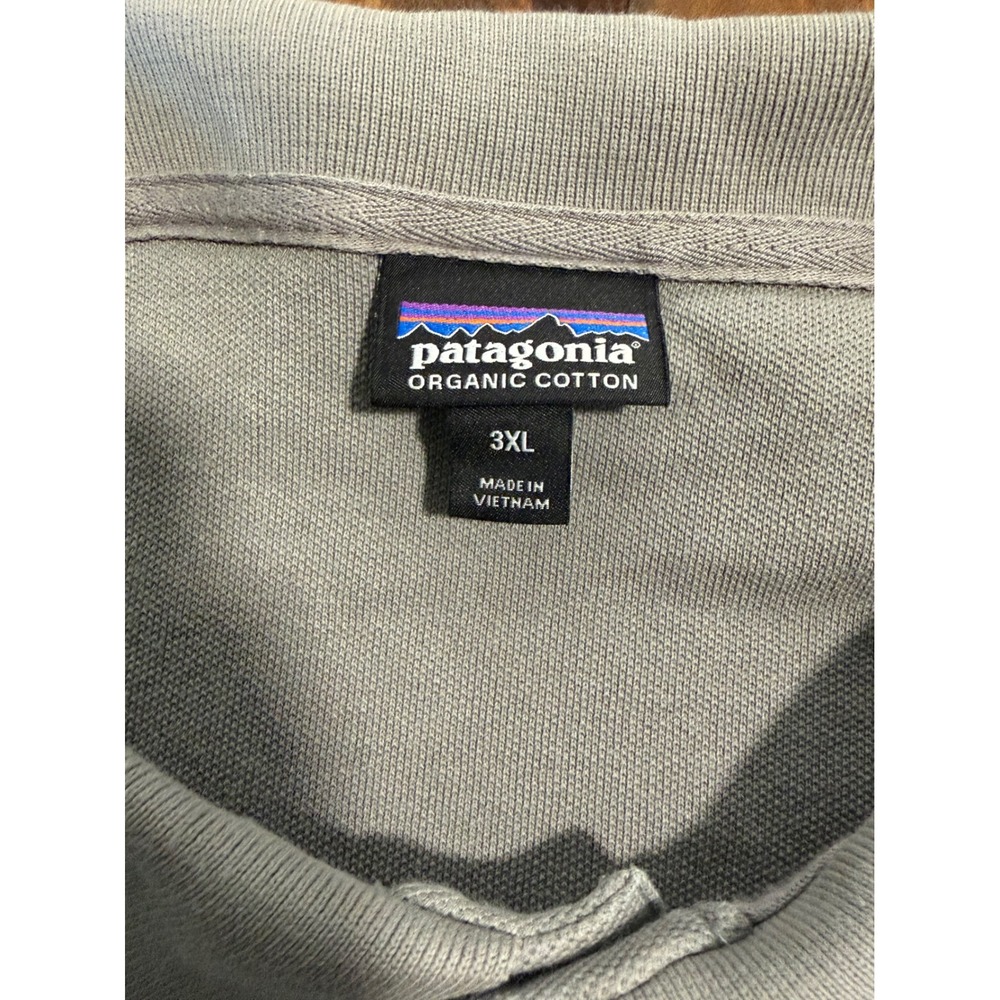 Patagonia Mens 3XL Organic Cotton Short Sleeve Polo Shirt Grey Fitz Roy Logo - Picture 4 of 10